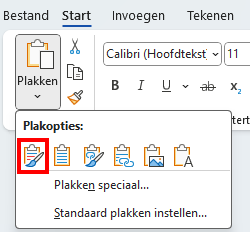 Als tabel plakken in Word 